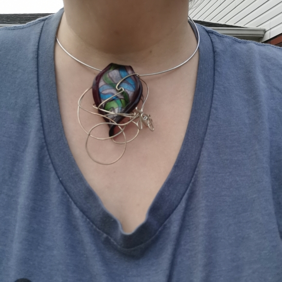 Artisan Created Art Glass and Wire Wrapped Choker Necklace - Picture 12 of 14